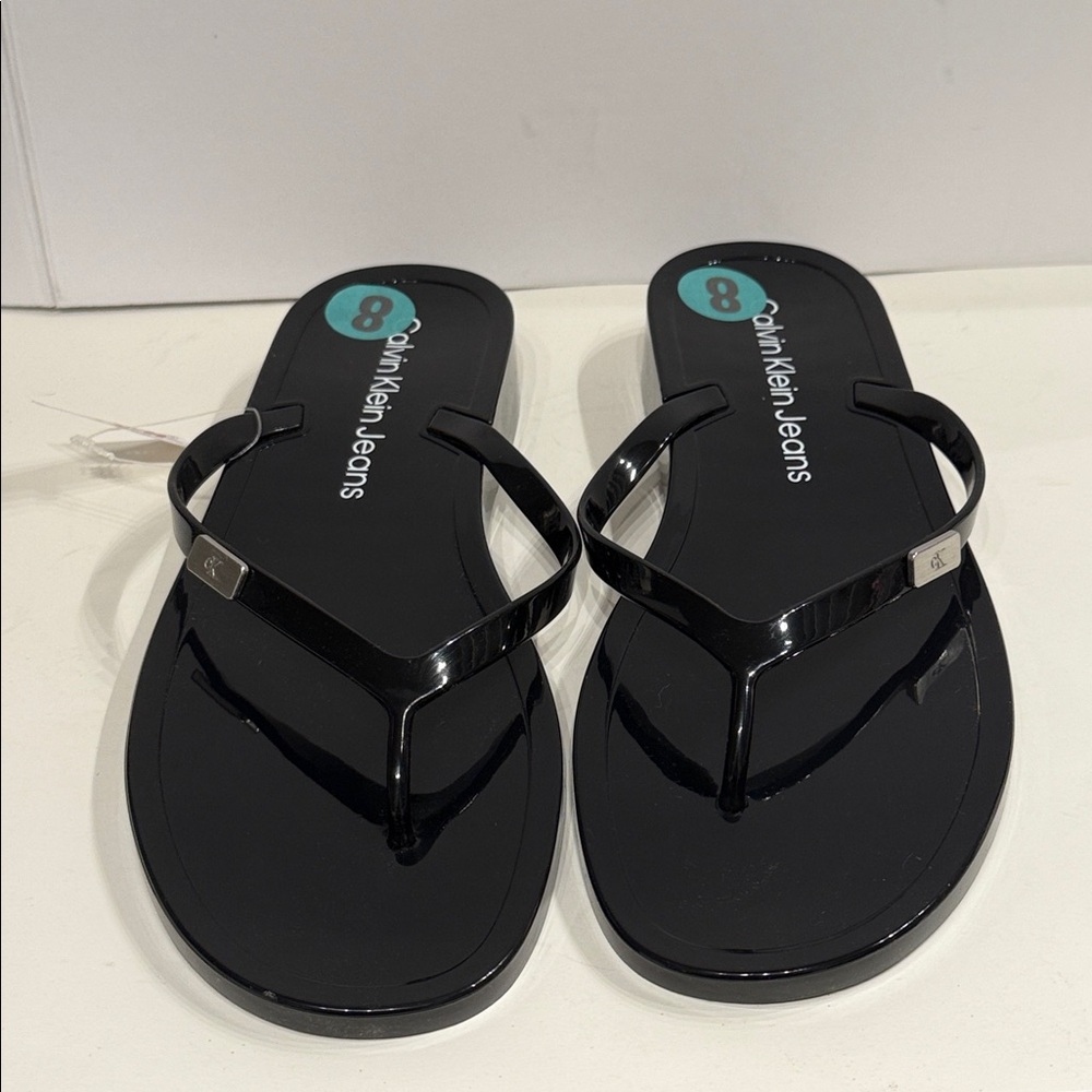 Calvin Klein Jeans Black Flip Flops thong sandals Women's NWT-FINAL PRICE! - Picture 2 of 13